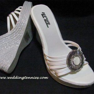 HPLA Silver Woven Wedge Sandals